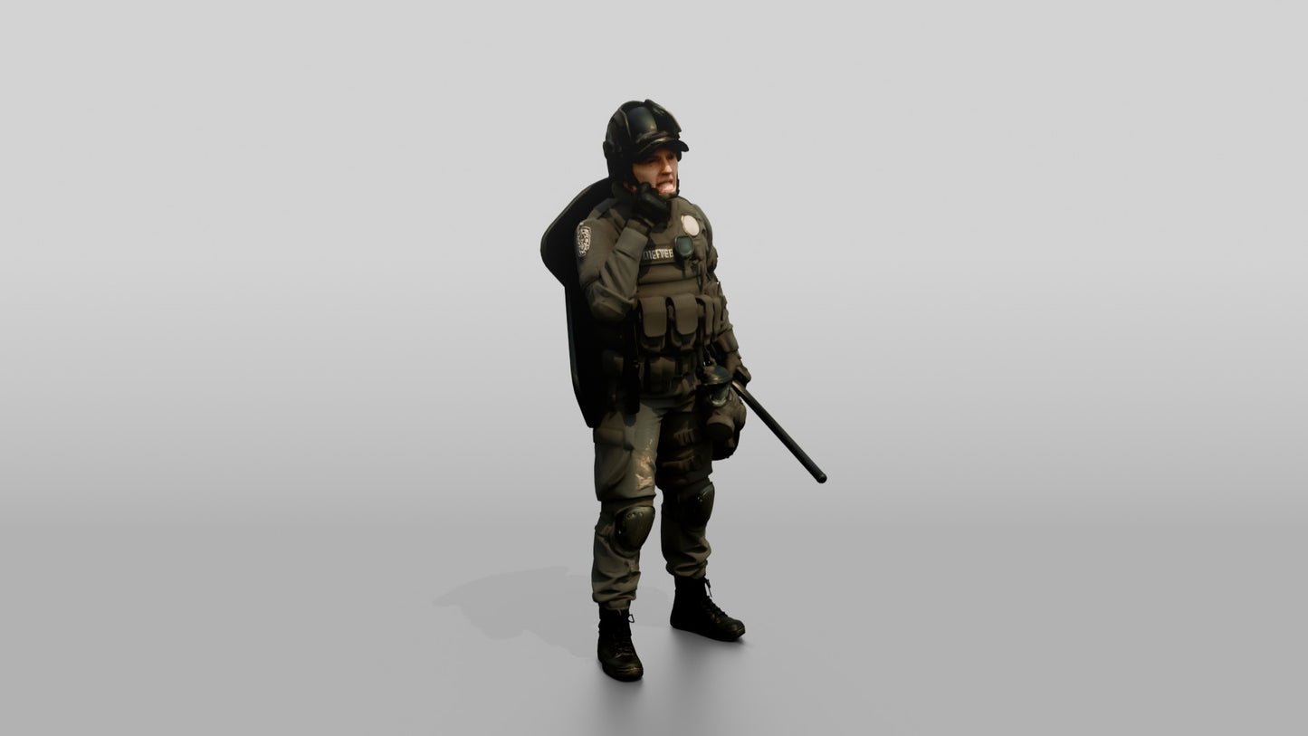 Riot Police Officer Standing with Baton