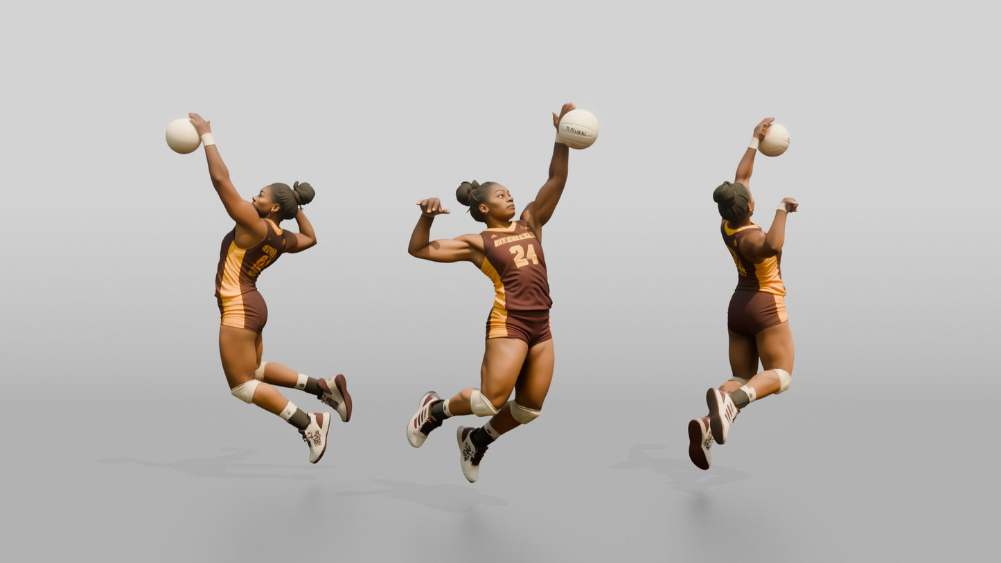 Black Female Volleyball Player in Maroon and Gold Jersey