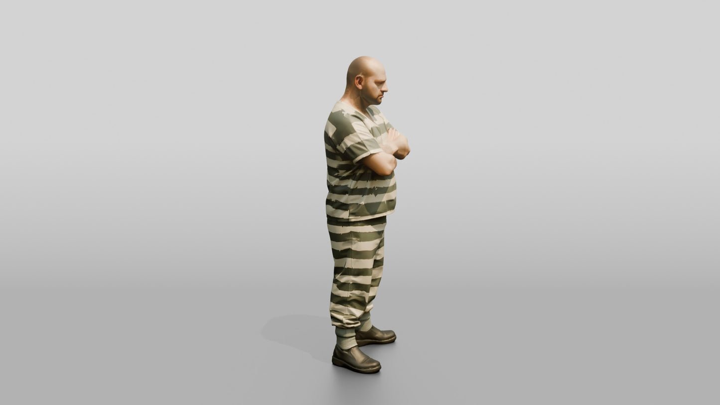 Heavy-set White Male Prisoner in a Grey-white Striped Uniform