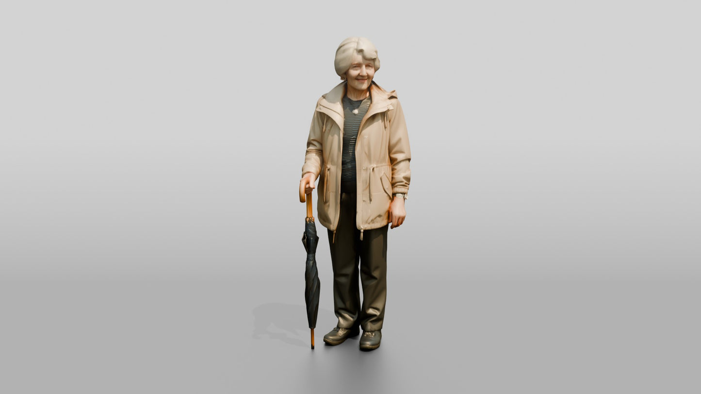 Elderly White Woman Standing with an Umbrella