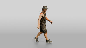 Latino Man Walking the Boardwalk in Graphic Tank Top - 3D character model, view 1