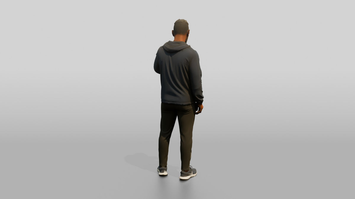 Black Man Checking His Watch in Windbreaker - 3D character model, view 3