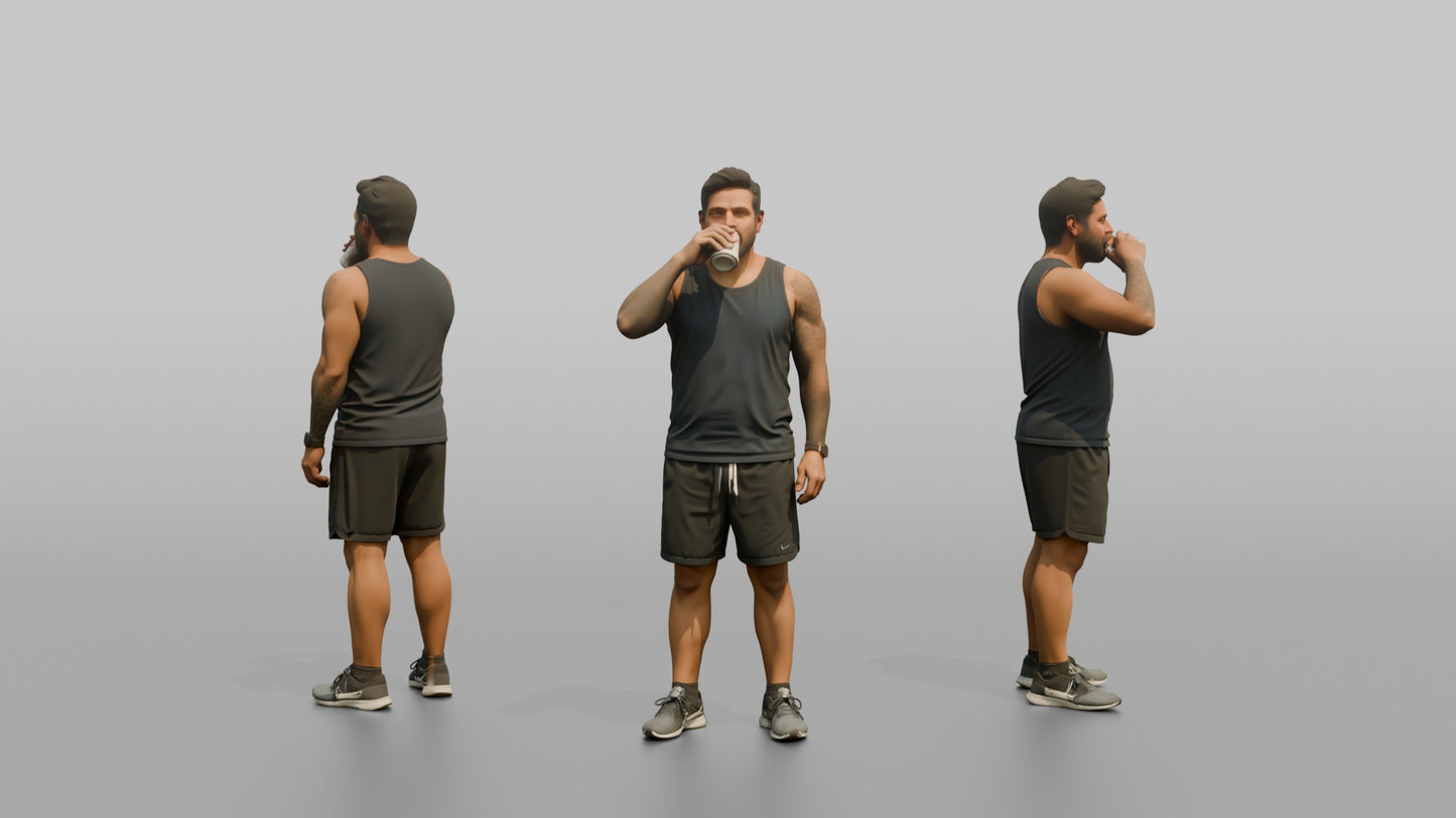 Vacationer Wearing Casual Tank Top And Athletic Shorts