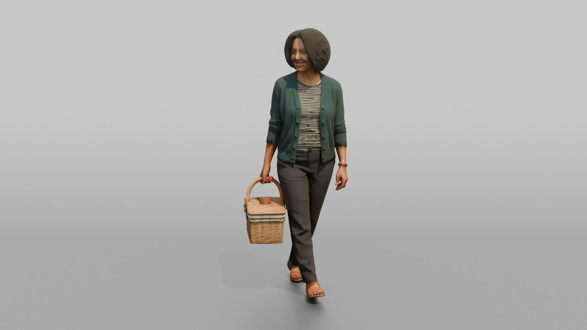Mother Carrying A Picnic Basket By Its Handle - 3D character model, view 4