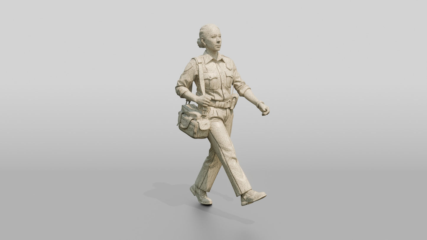 Female Police Officer Hurrying with a Bag