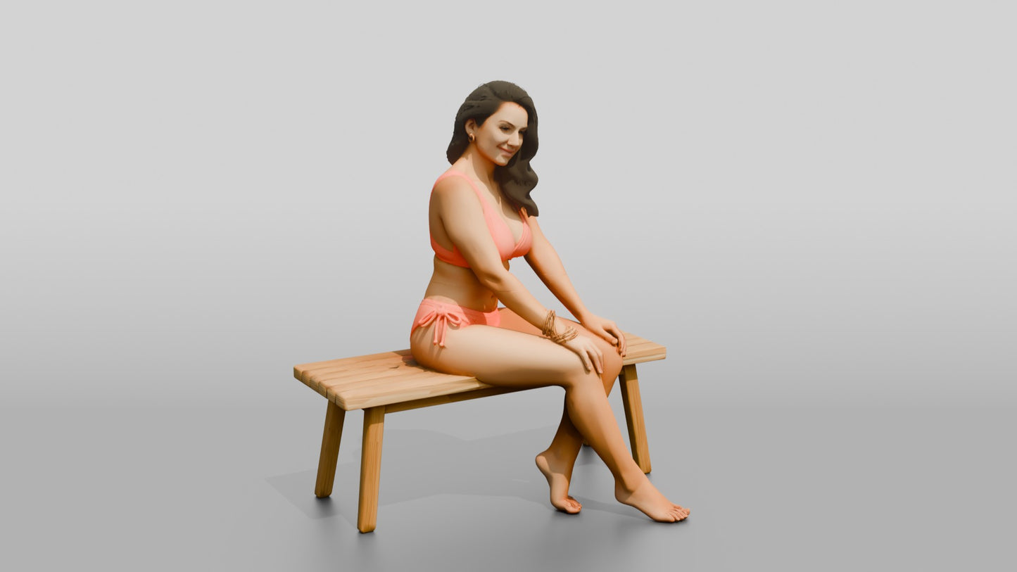 Latina Fitness Model in Coral High-Cut Swimsuit