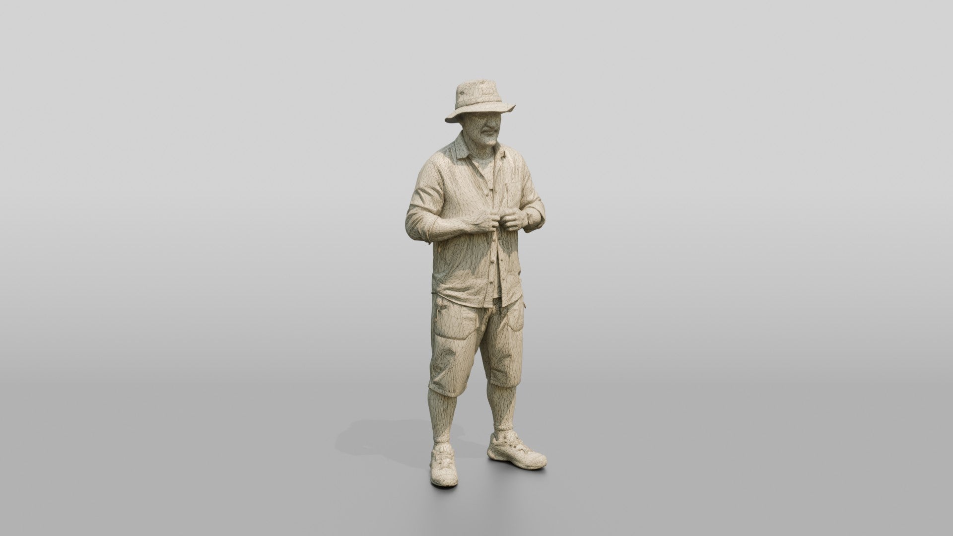 Man Fixing Button on Linen Shirt