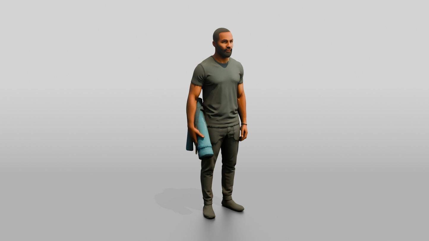 Standing Man with Rolled Mat