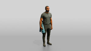 Standing Man with Rolled Mat - 3D character model, view 1