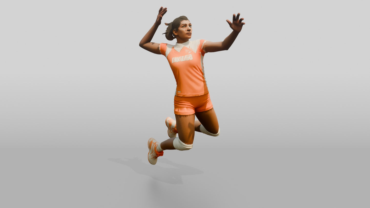 South Asian Female Volleyball Player in Orange and White Kit
