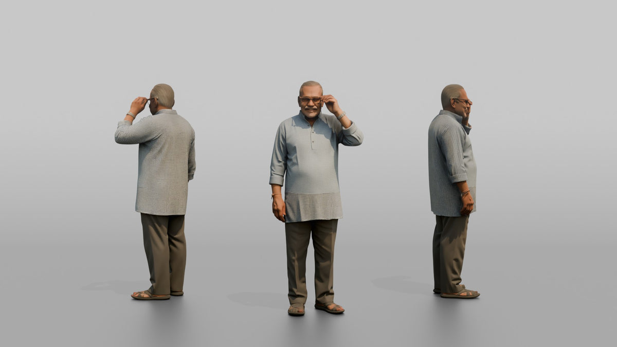 Grandfather Adjusting His Glasses With One Hand - 3D character model, view 1