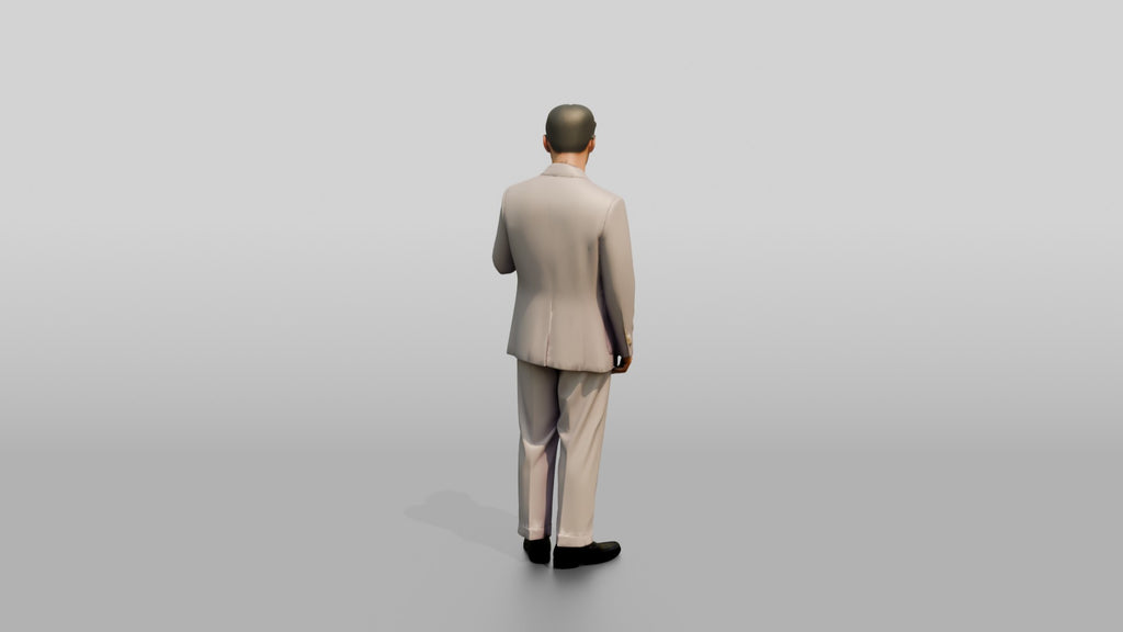 Man Adjusting Collar in Lavender Suit