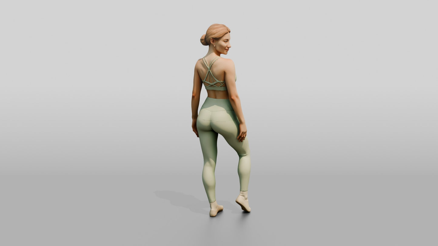Blonde Woman Standing in Mint Green Activewear