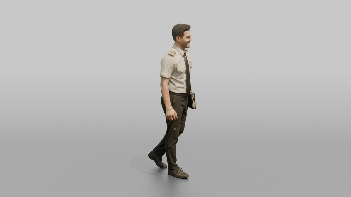 Caucasian Flight Attendant Giving Directions - 3D character model, view 2