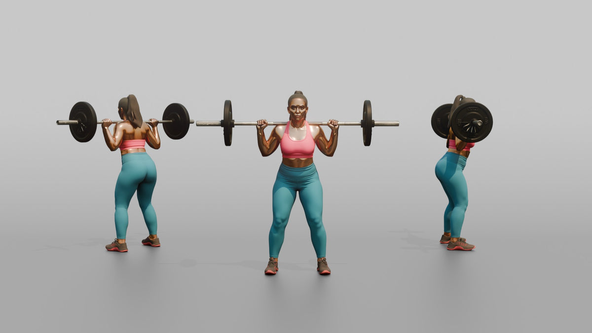 Weightlifter Woman Resting A Barbell On The Upper Back Before A Squat - 3D character model, view 1