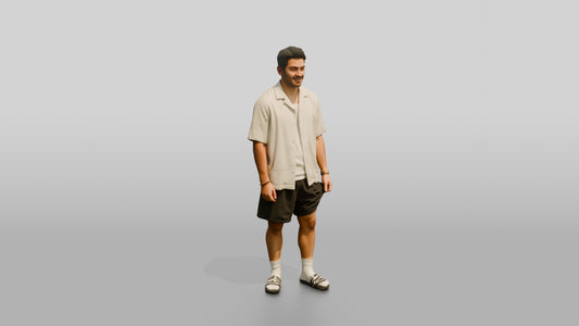 Man Rolling Up His Shorts Hem - 3D character model, view 1