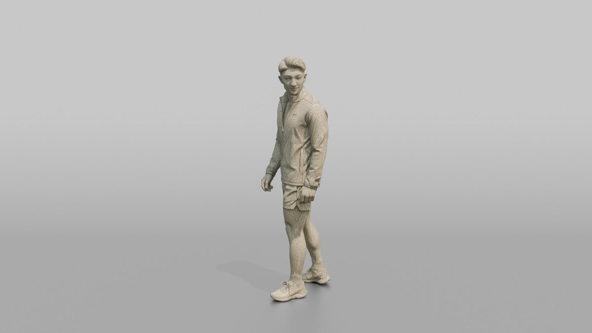 Fitness Influencer Man Standing At An Angle Looking Over One Shoulder - wireframe topology preview