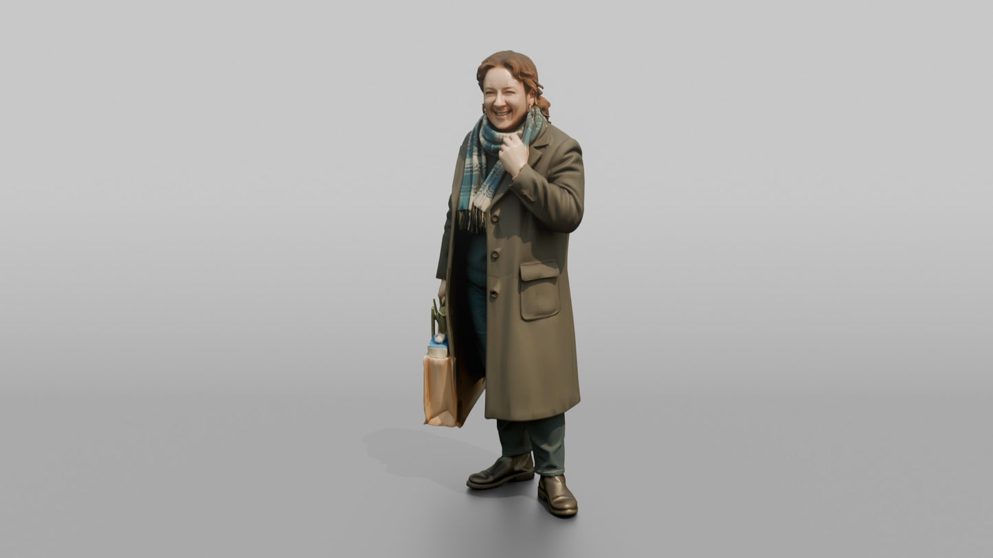 British Woman Laughing While Adjusting Her Scarf