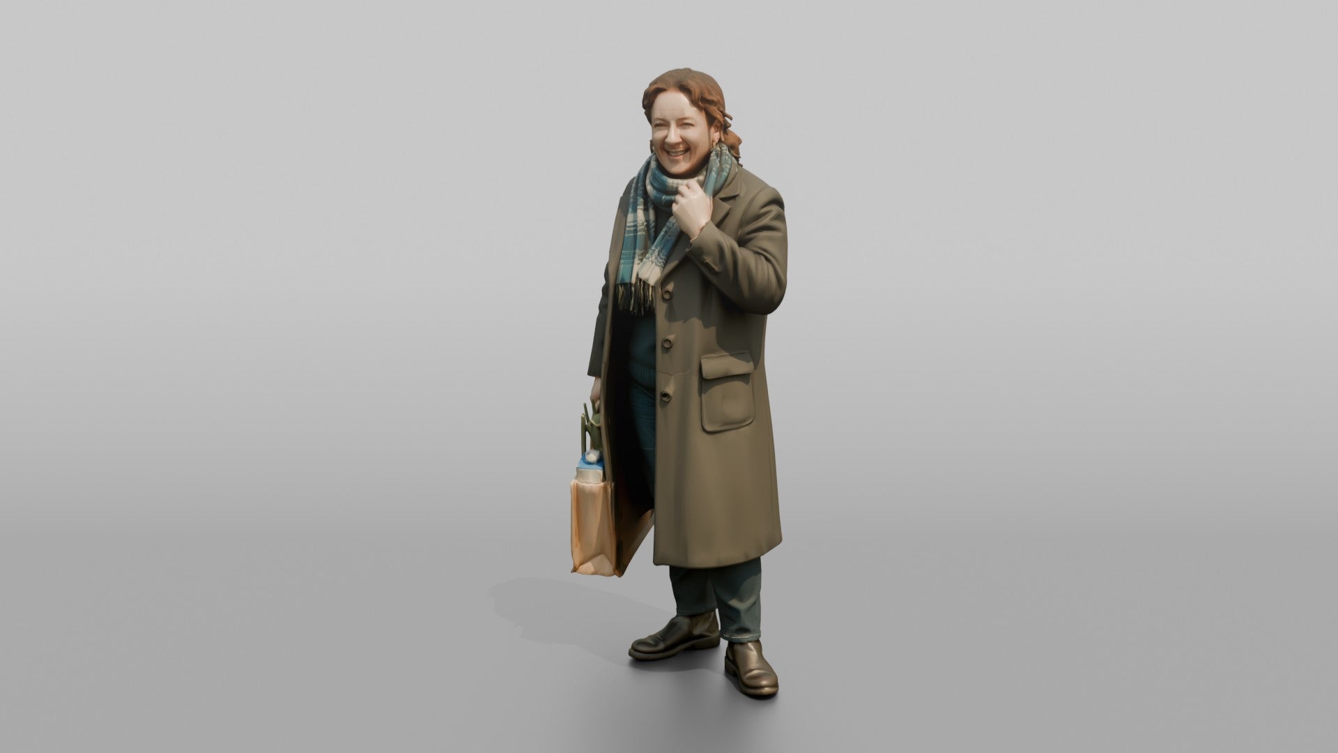 British Woman Laughing While Adjusting Her Scarf