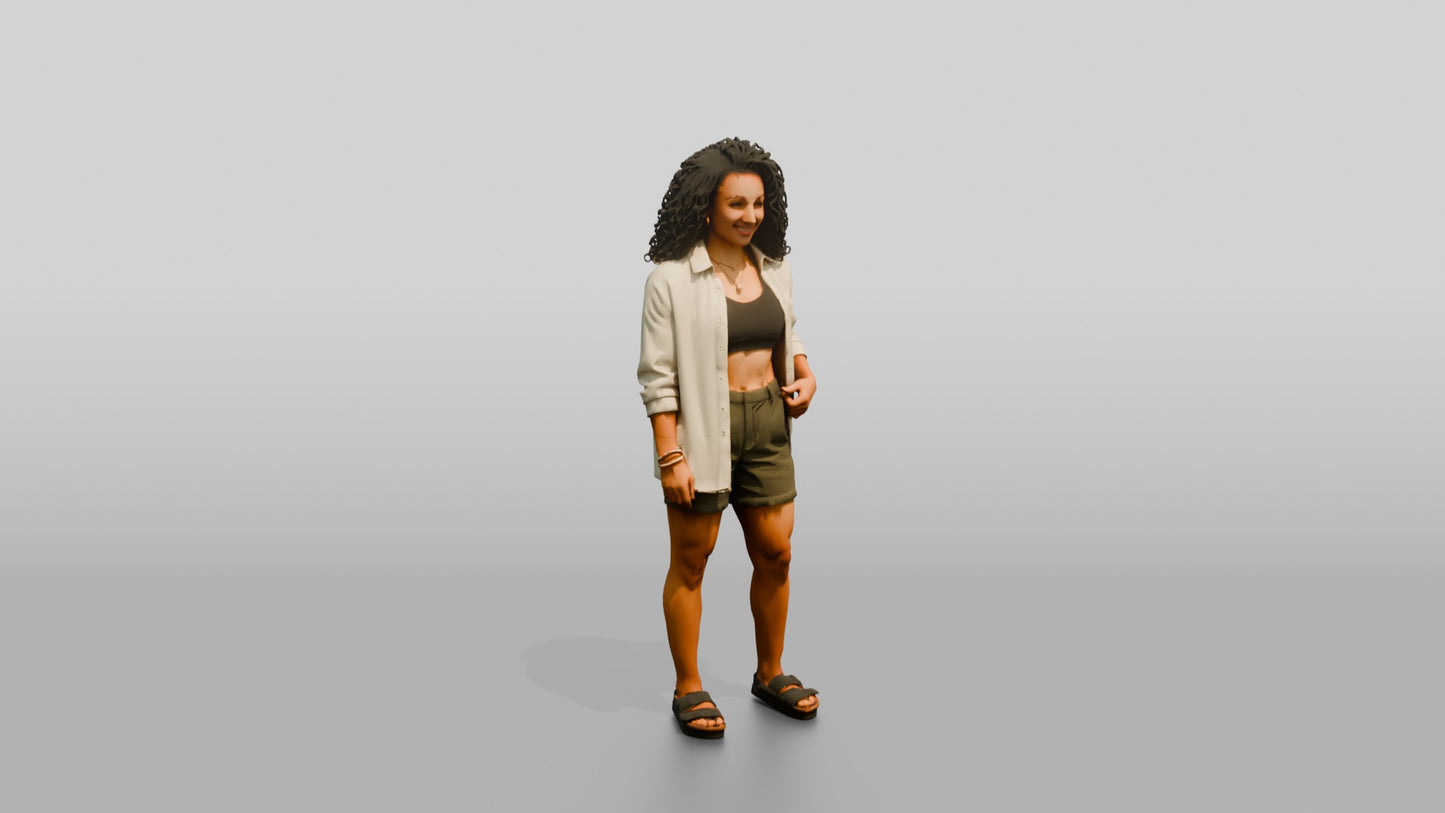 Multiracial Woman Posing on the Boardwalk in Beach Shirt