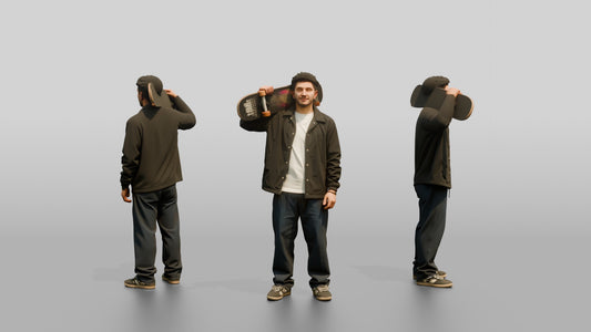 Skater Man Carrying Skateboard on Shoulder