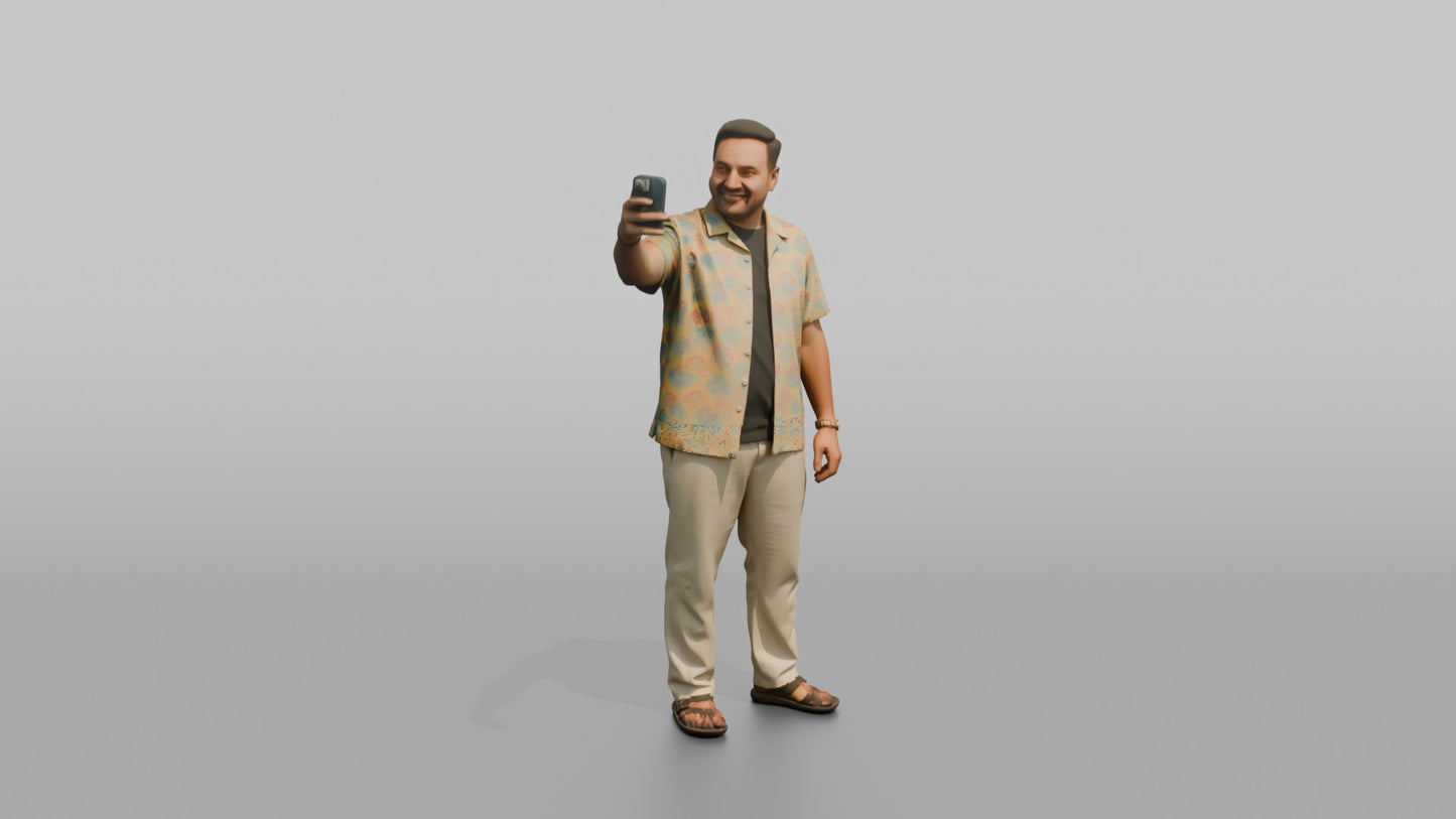 Vacationer Wearing Bright Short Sleeve Shirt And Linen