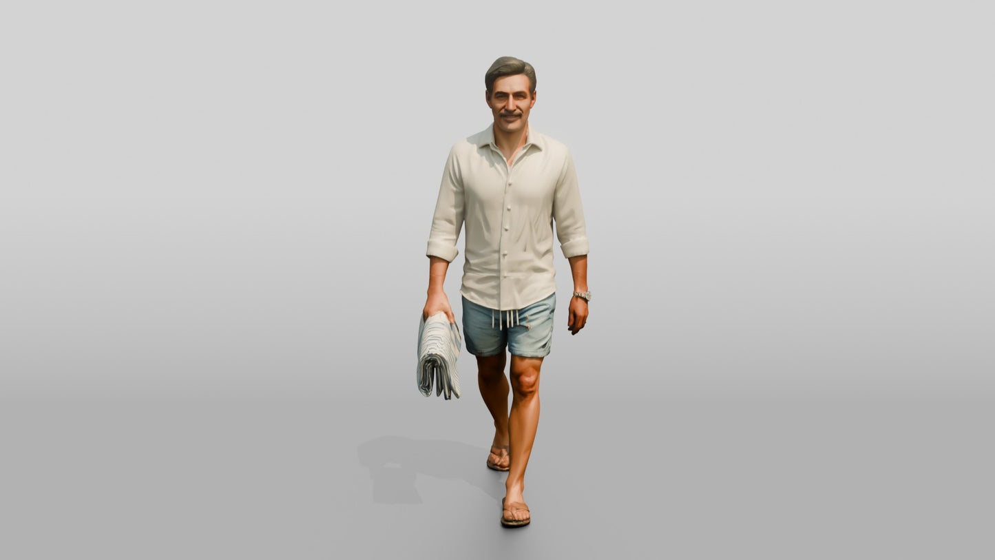 Middle-Aged Italian Man Carrying a Beach Towel