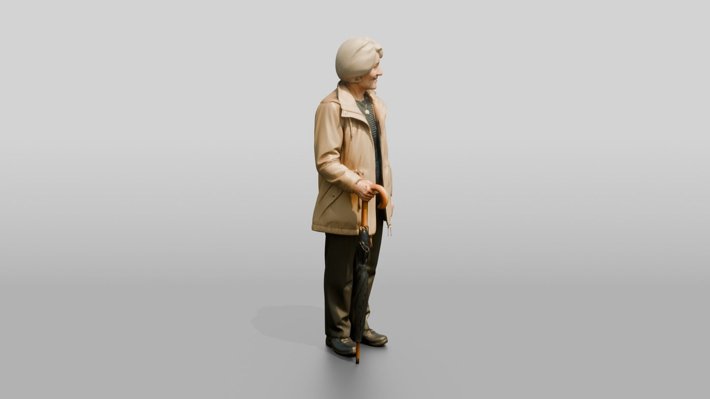 Elderly White Woman Standing with an Umbrella