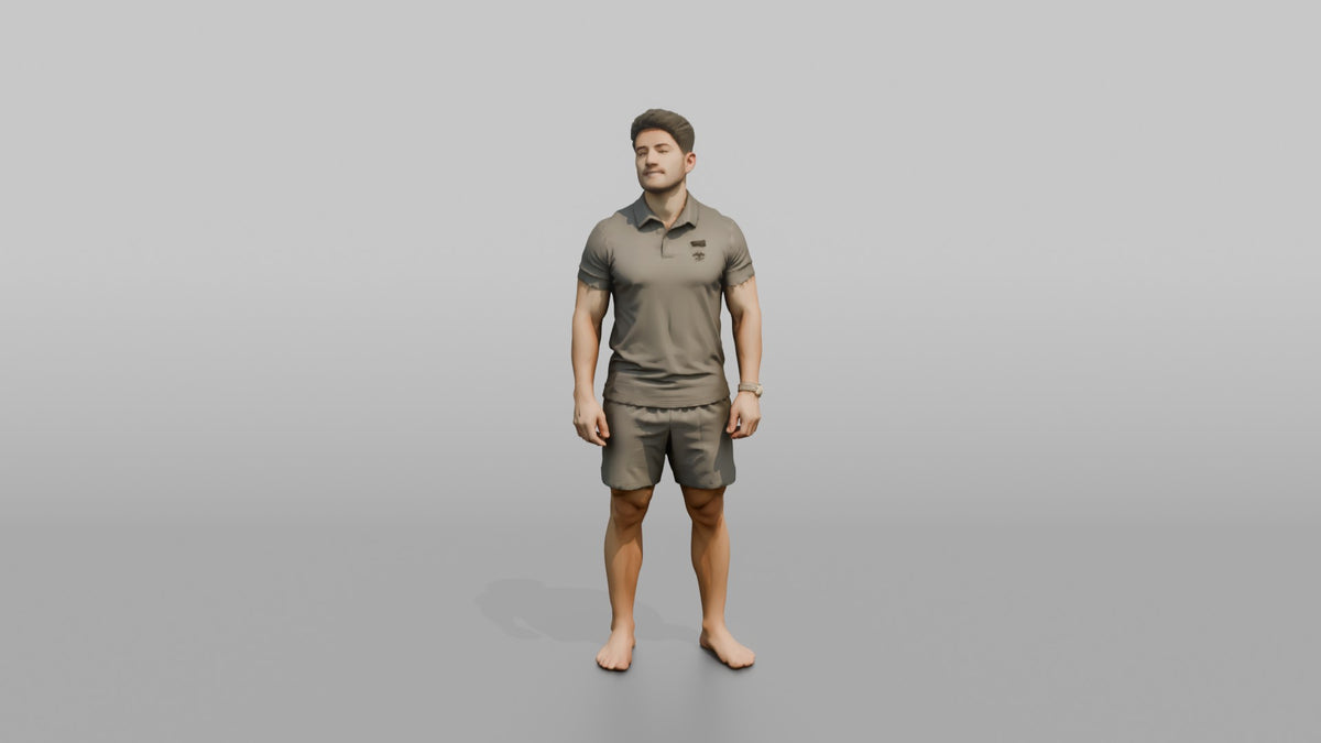 Fitness Influencer Man Standing Three-quarter Angle, Chin Slightly Up - 3D character model, view 5