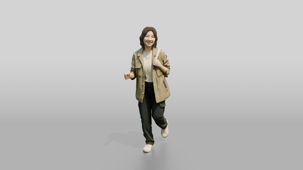 Asian Woman Jogging with Backpack