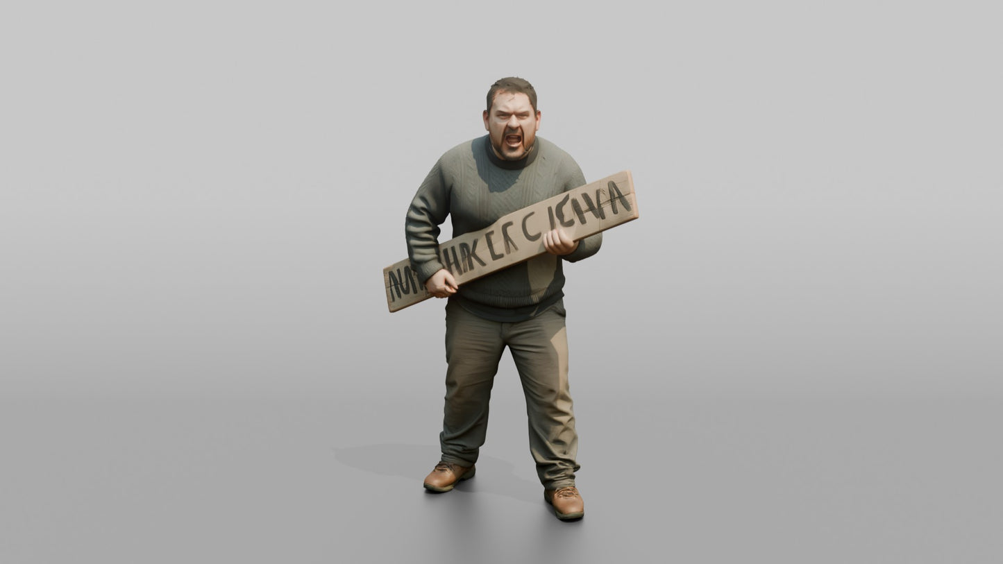 Protester Man Holding a Protest Sign