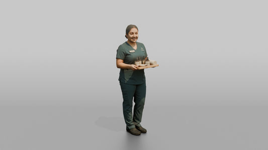 Esthetician Man Holding A Small Tray Of Skincare Products - 3D character model