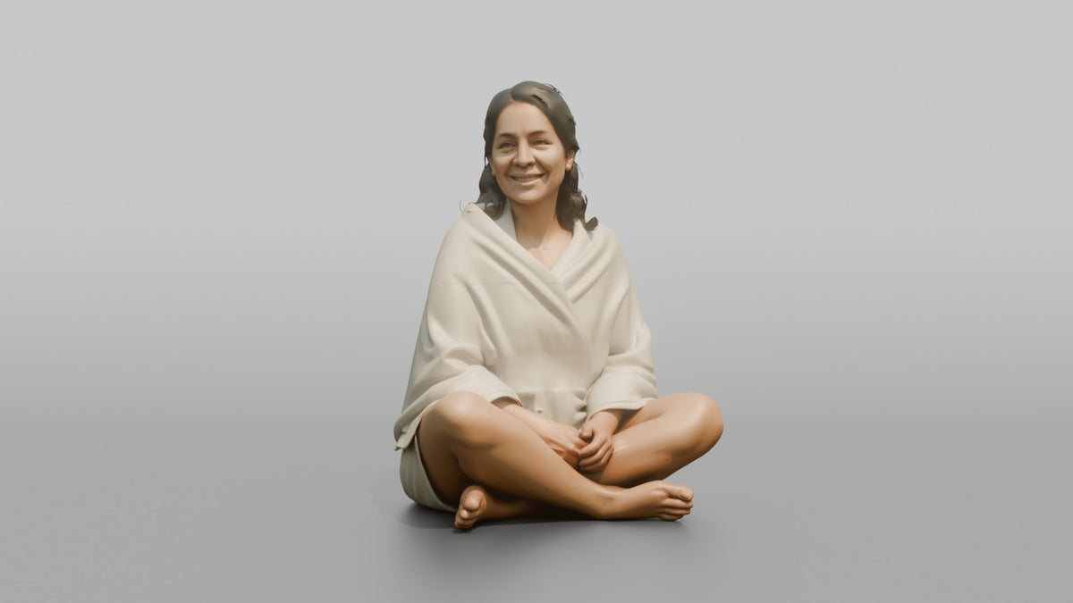 Spa Client Woman Sitting Relaxed With A Towel Wrapped Around The Shoulders - 3D character model, view 5