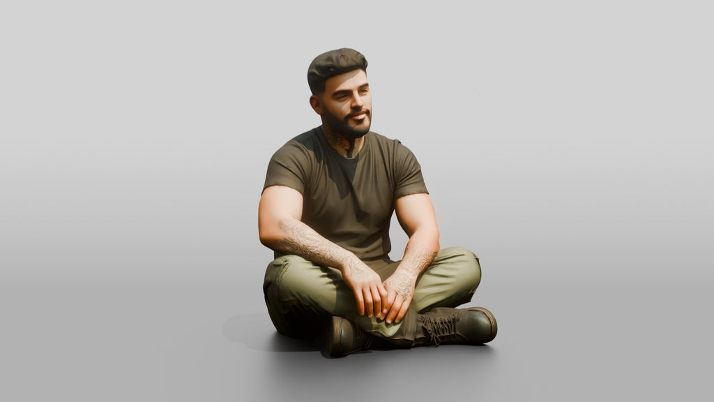 Homeless Man Sitting Cross-legged