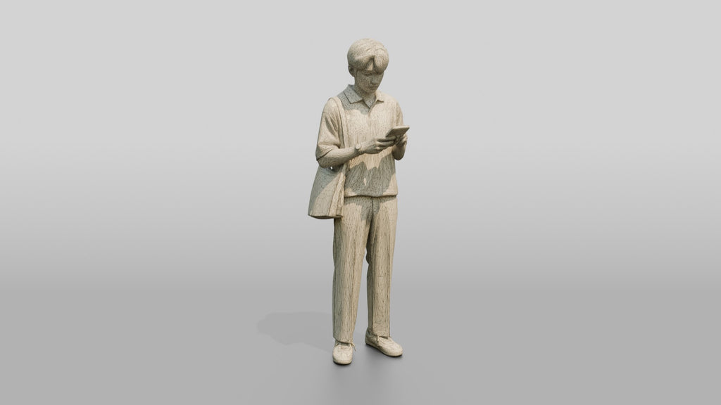 Man Checking Phone in Cream Polo