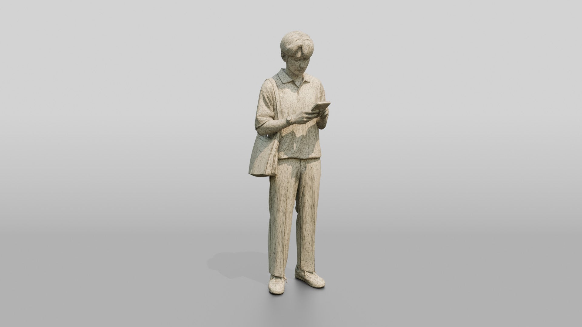 Man Checking Phone in Cream Polo