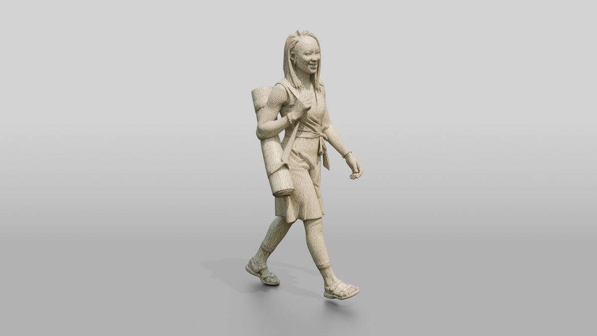 West African Female Walking - wireframe topology preview