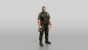 White Male Guard in a Navy Blue Tactical Guard Uniform - 3D character model, view 1