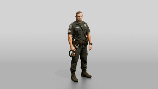 White Male Guard in a Navy Blue Tactical Guard Uniform - 3D character model, view 1