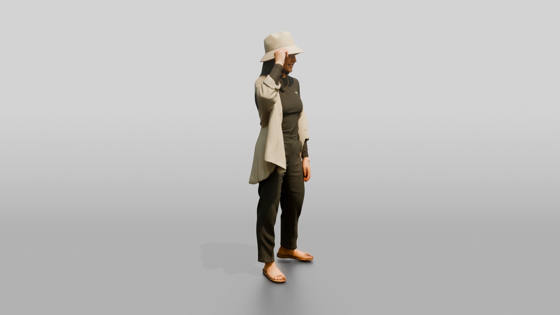 Woman Touching the Rim of Her Hat