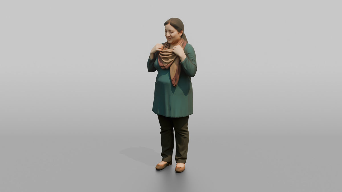 Mother Adjusting A Scarf Around Her Neck - 3D character model, view 4