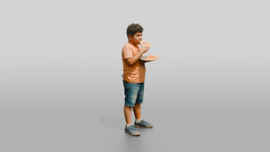 Stocky Portuguese Boy Eating a Slice of Pizza - 3D character model, view 1