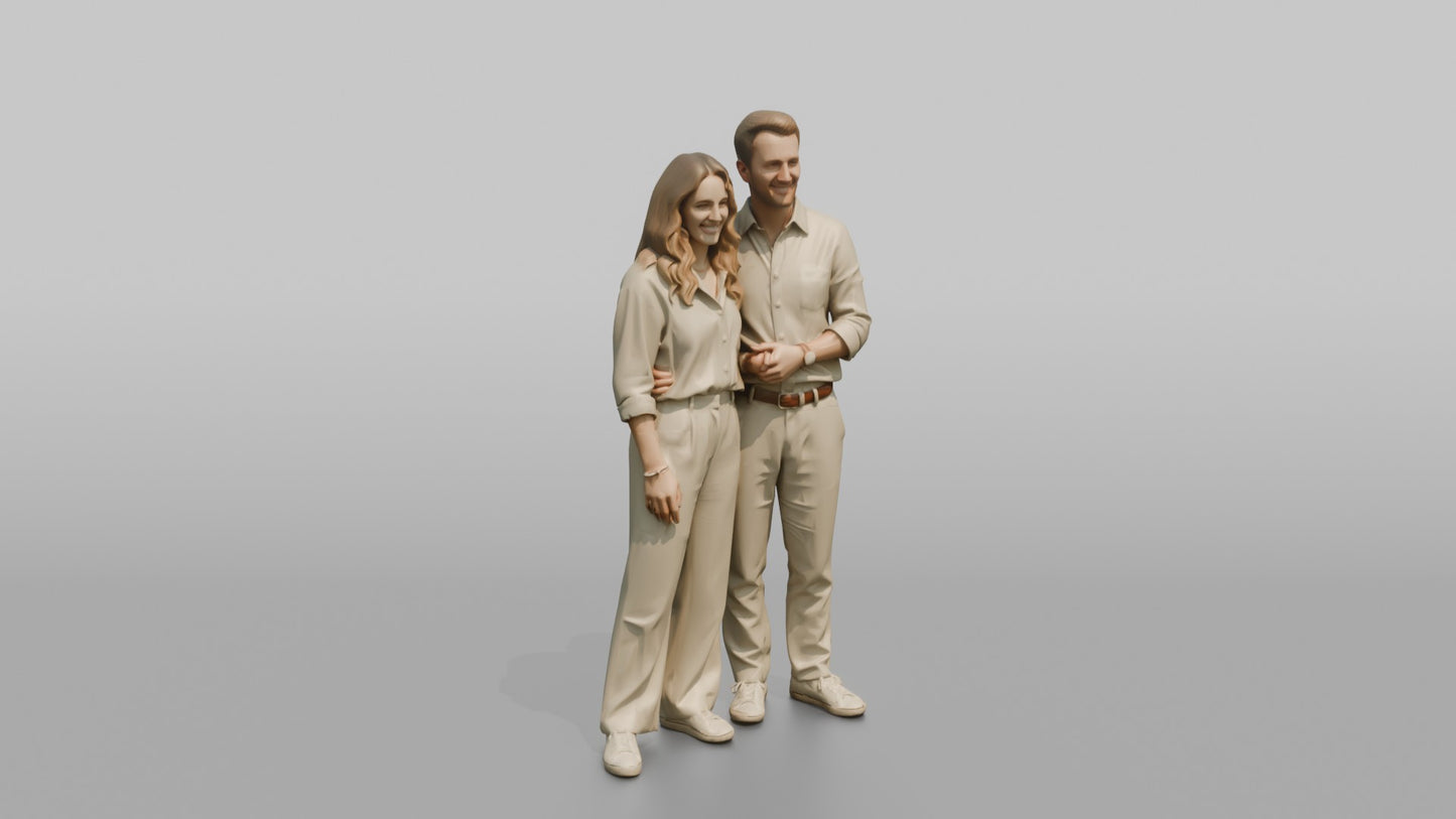 Young Couple Standing Together in Linen Summer Outfits