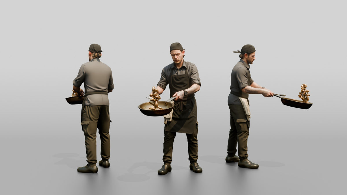 Line Cook Sauteing Mushrooms - 3D character model