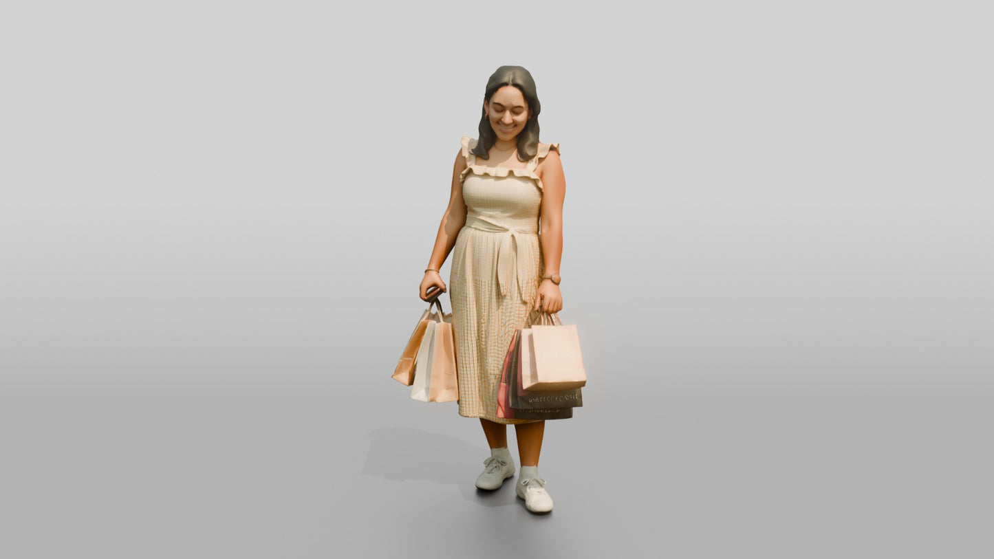 Curvy Spanish Woman Looking at Her Shopping Bags