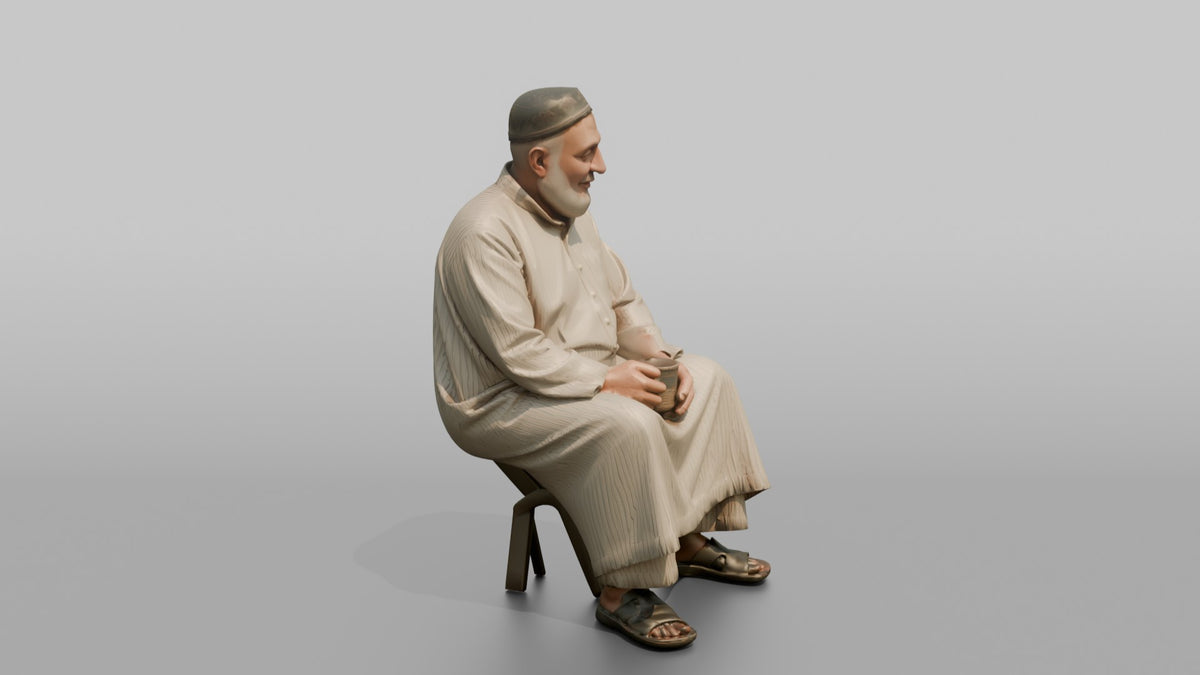Grandfather Holding A Coffee Mug With Both Hands - 3D character model, view 2