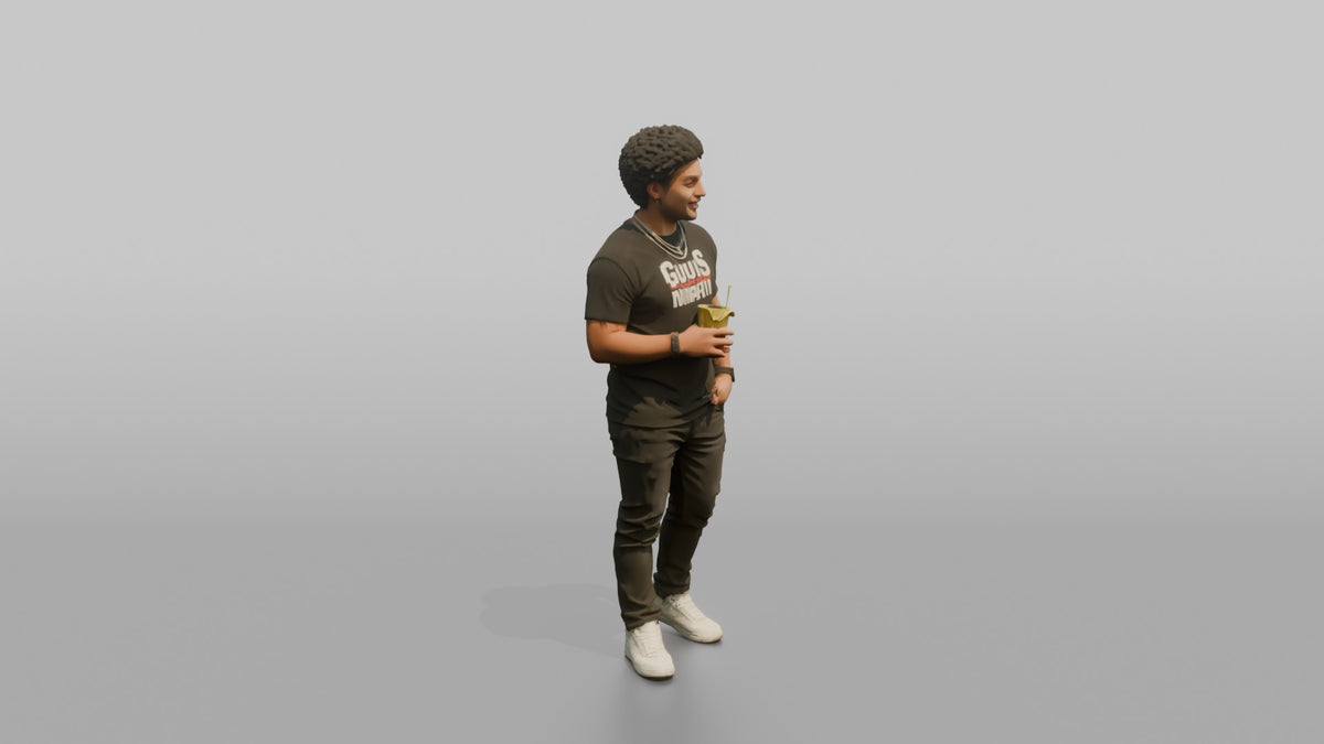 Patron Man Striking A Pose With A Colorful Drink In Hand, Urban Streetwear - 3D character model, view 2