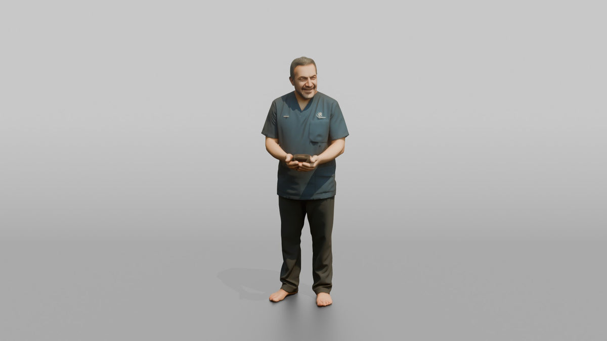 Massage Therapist Man Holding Warm Stones In Cupped Hands - 3D character model, view 5
