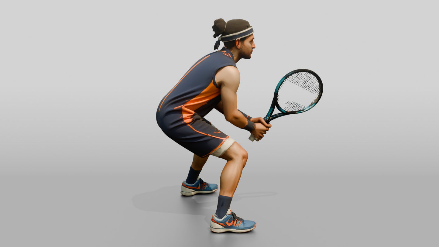 Male Tennis Player Awaiting a Heavy Serve