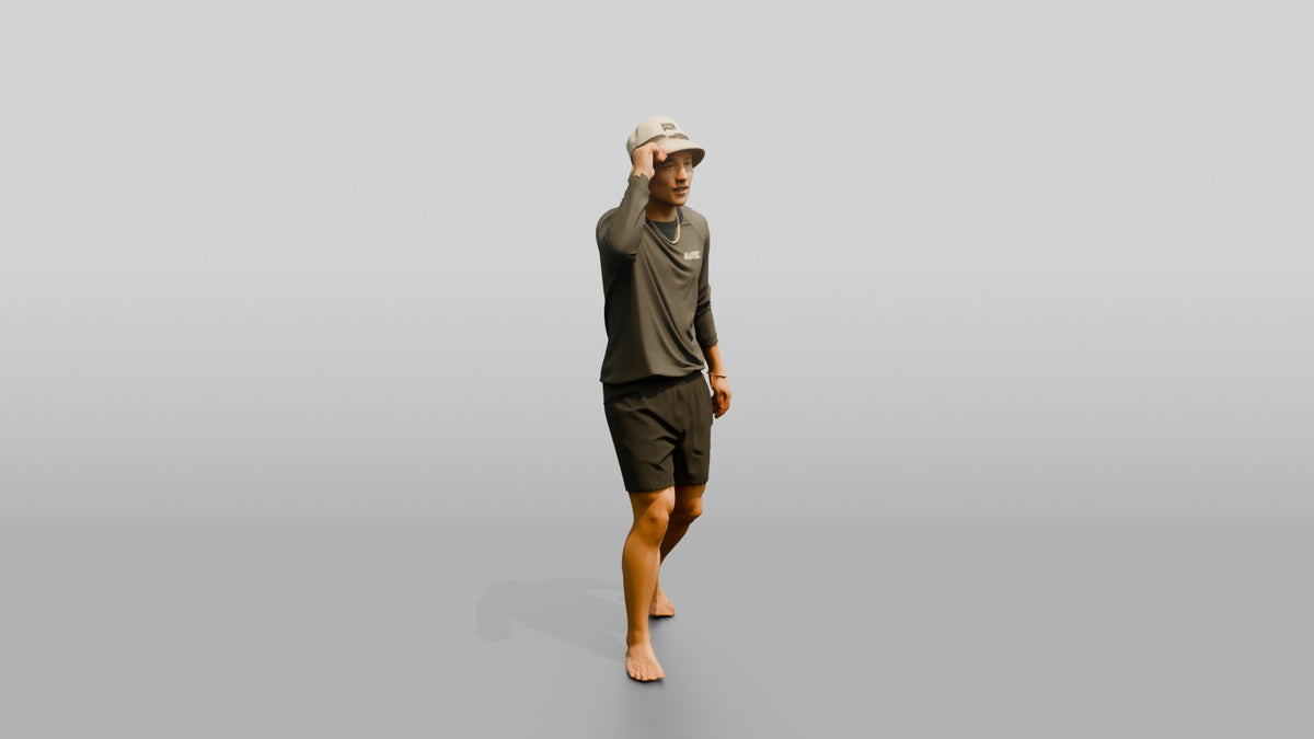 Man Adjusting Bucket Hat Brim - 3D character model, view 2